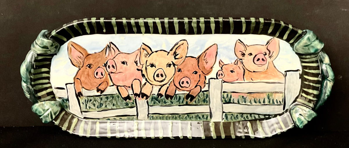 Narrow Tray with Pigs at a Fence