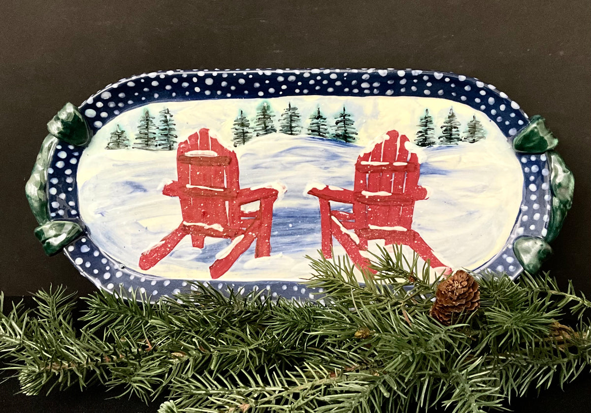 Narrow Tray Winter Scene with Red ADK Chairs