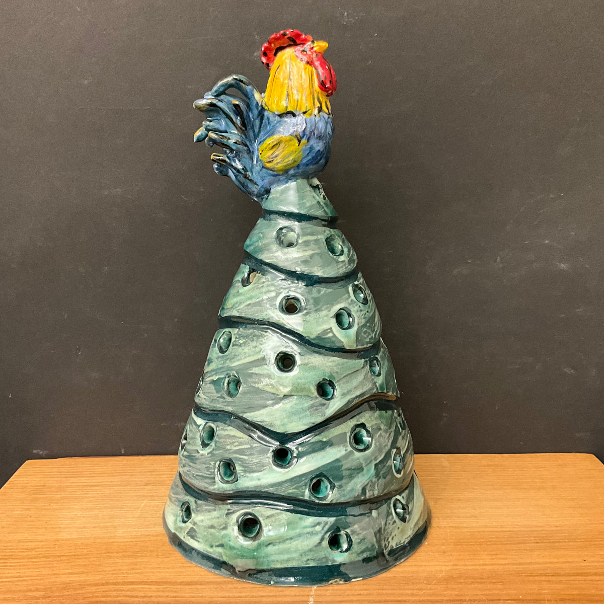 Green Tree Luminary with Rooster Finial