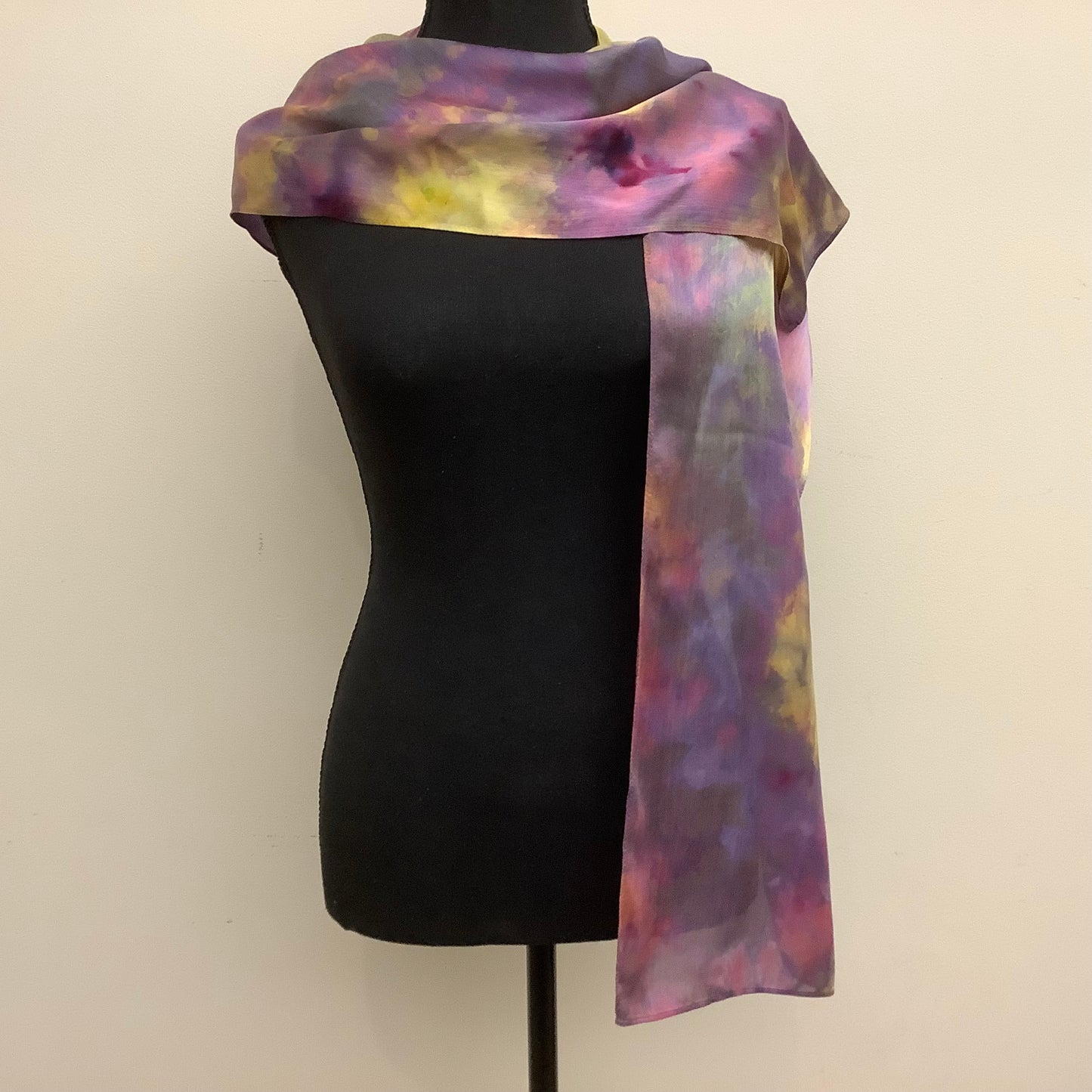 Large Ice Dyed Silk Satin Scarf - Purple Sedge