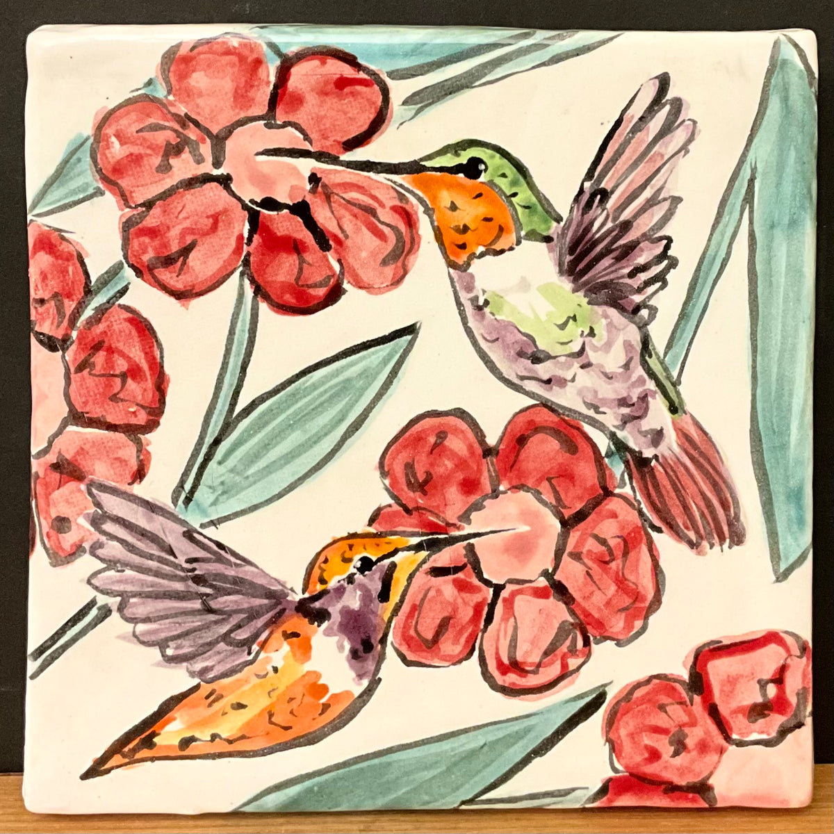 Trivet with Hummingbirds & Pink Flowers