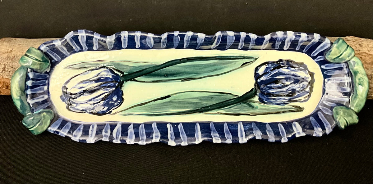 Narrow Tray with Blue Tulips