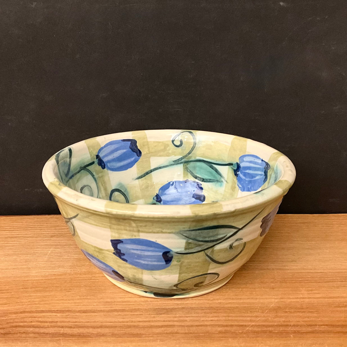 Petite Bowl with Trellis and Blue Tulips