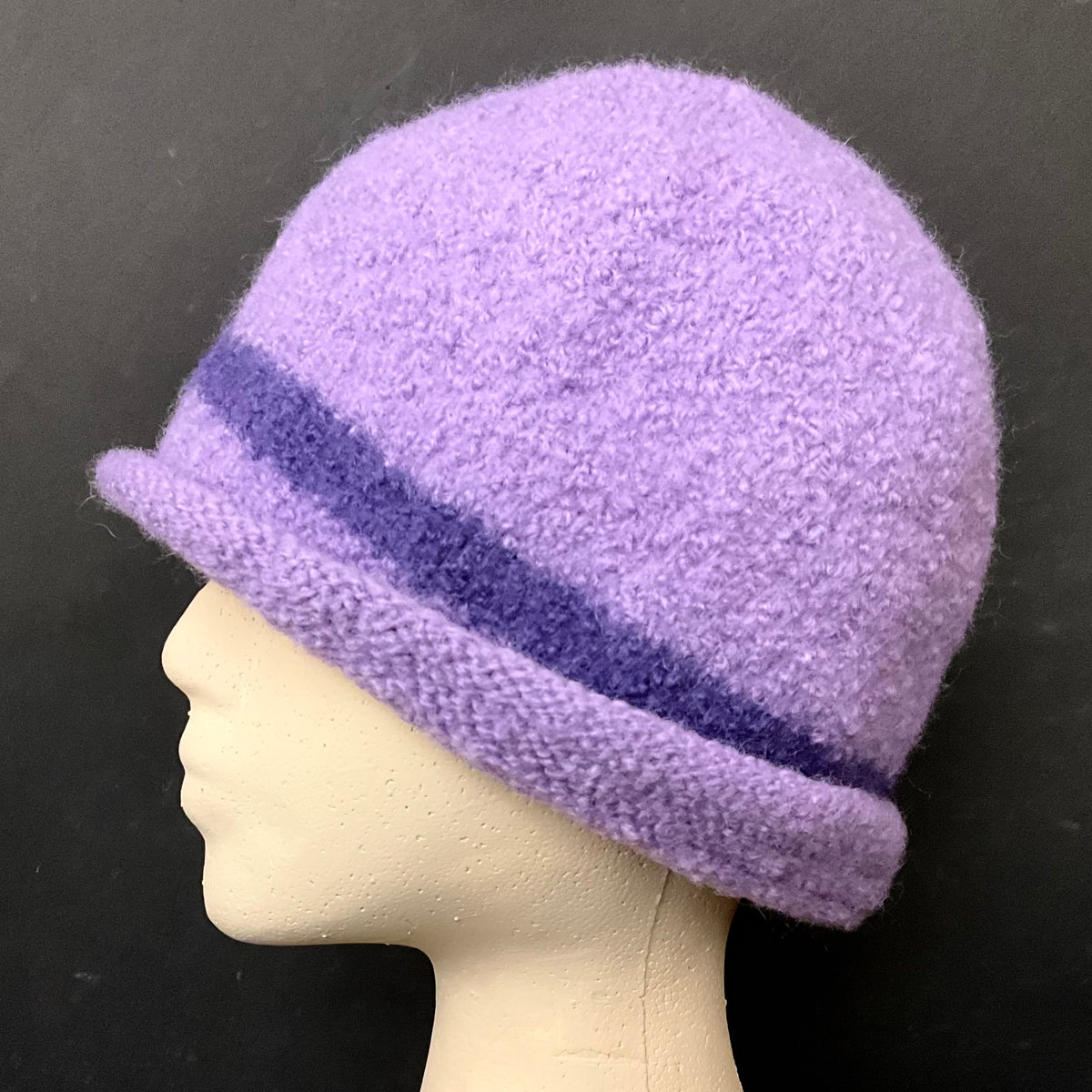 Hand Felted Wool Hat Lavender with Purple Stripe