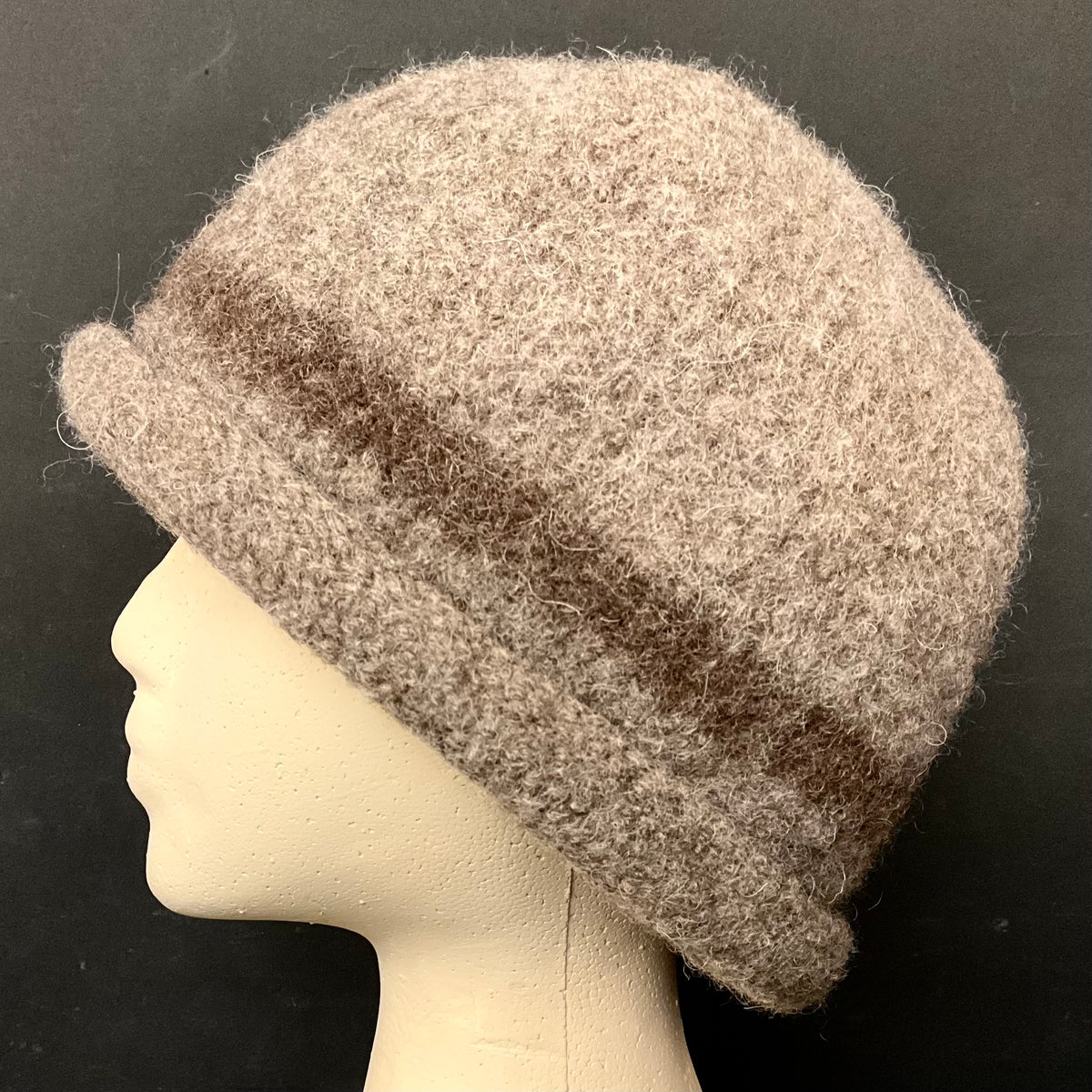 Hand Felted Wool Hat Medium Brown with Dark Brown Band