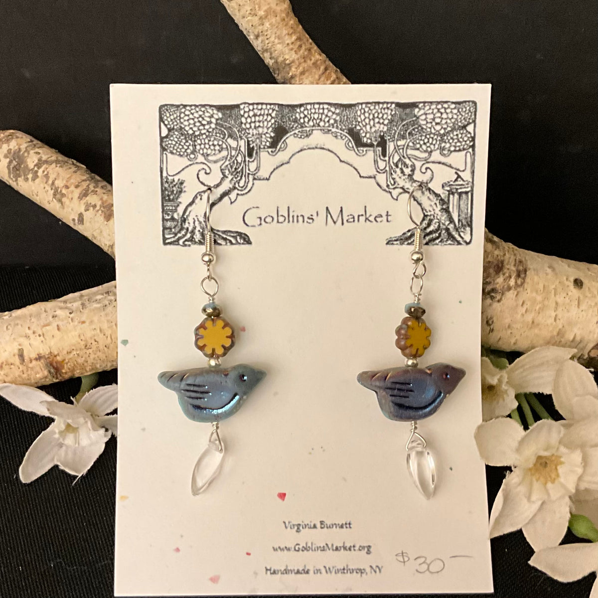Bird Earrings - Matte Volcano finish over Blue