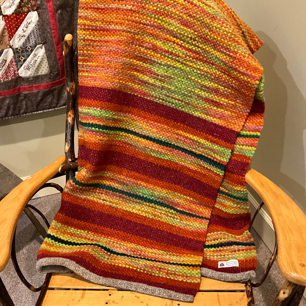 Love Seat Blanket LS129, Hand Dyed & Woven Wool Autumn Greens & Oranges