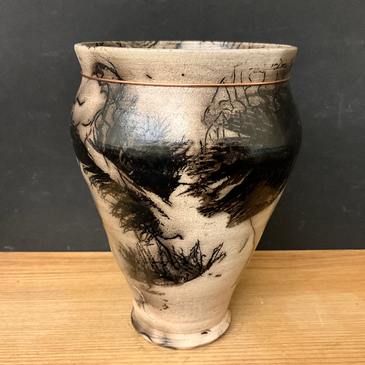 Horsehair & Feathers Vase with Copper Wire Wrap