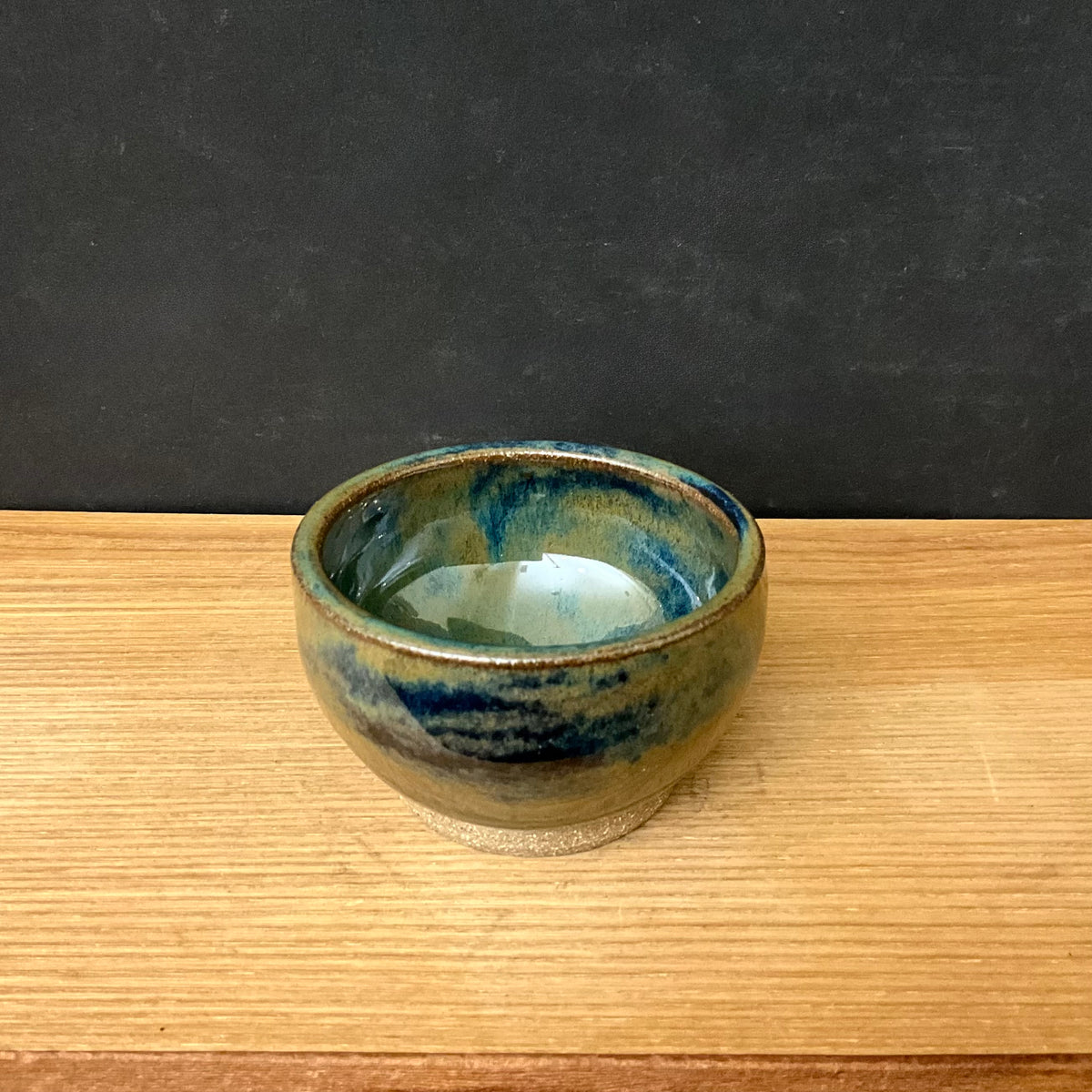 Petite Bowl with Blue Drip Glaze on Green