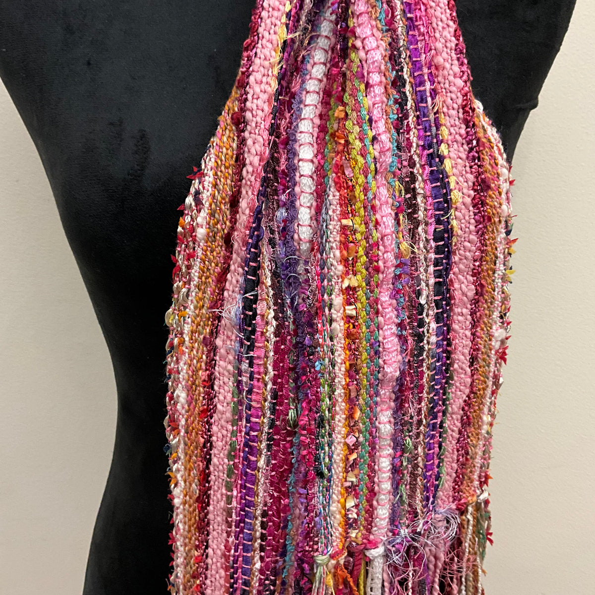 Slender Handwoven Scarf in Brilliant Autumn Pinks & Purples