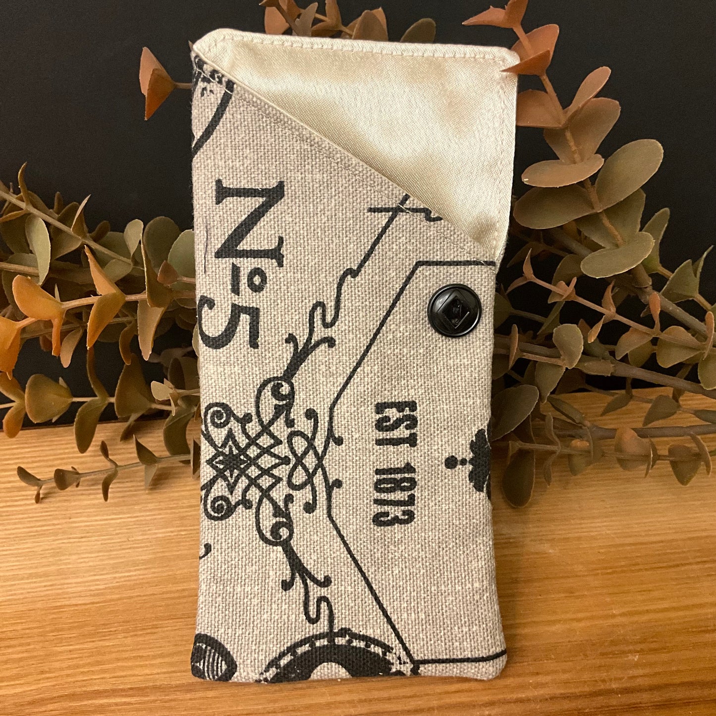 Eyeglass Case - Black, Grey & Ivory ornamental print