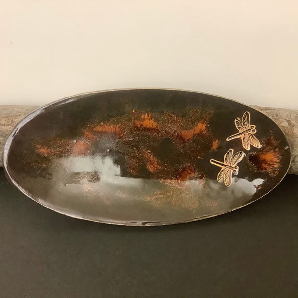Spoon Rest Dragonflies with Dark Brown “Iridescent””Glaze