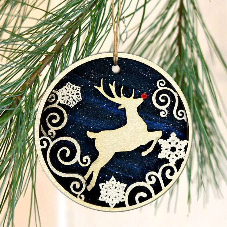 Three Dimensional Die-Cut Wood Rudolph Ornament