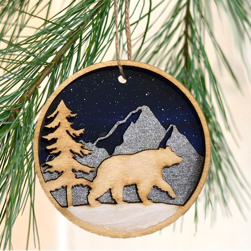 Three Dimensional Die-Cut Wood Bear Ornament