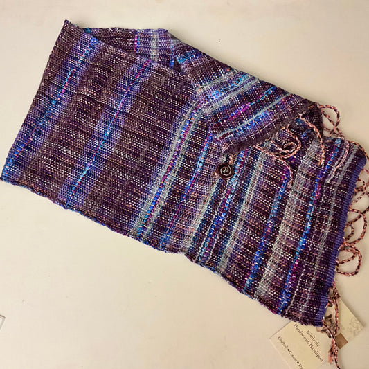 Handwoven “Dorothy” Button Scarf D117  in Purple & Blue