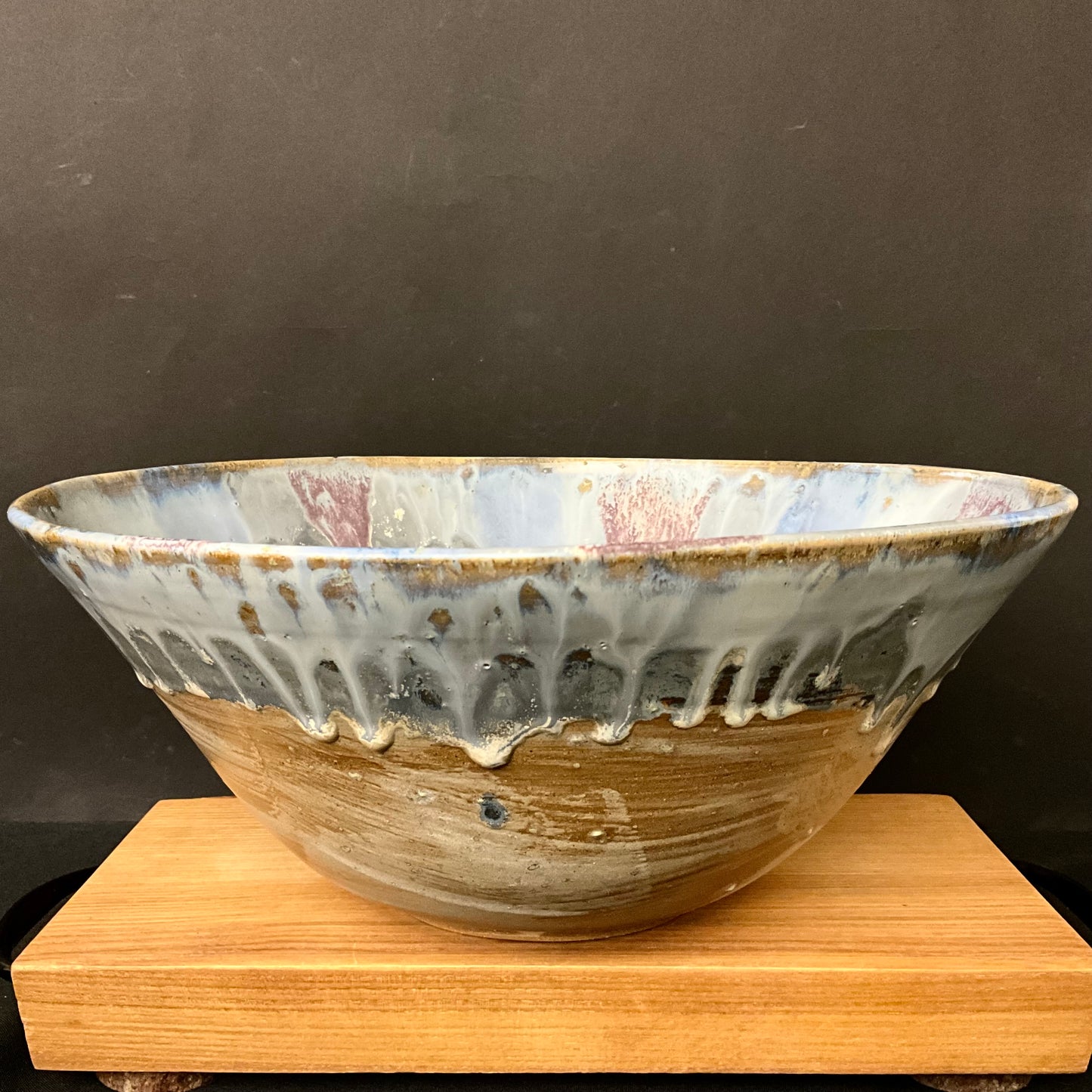 Deep Serving Bowl w Blue & Plum Drip Glaze