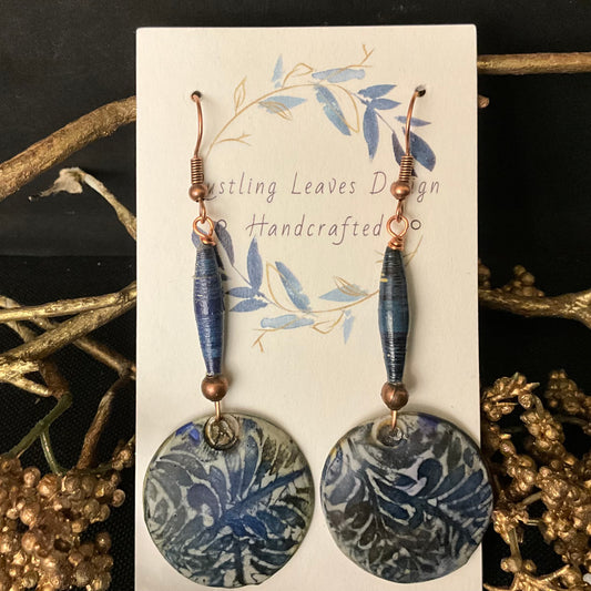 Small Disc Earrings w Midnight Blue Floral Design