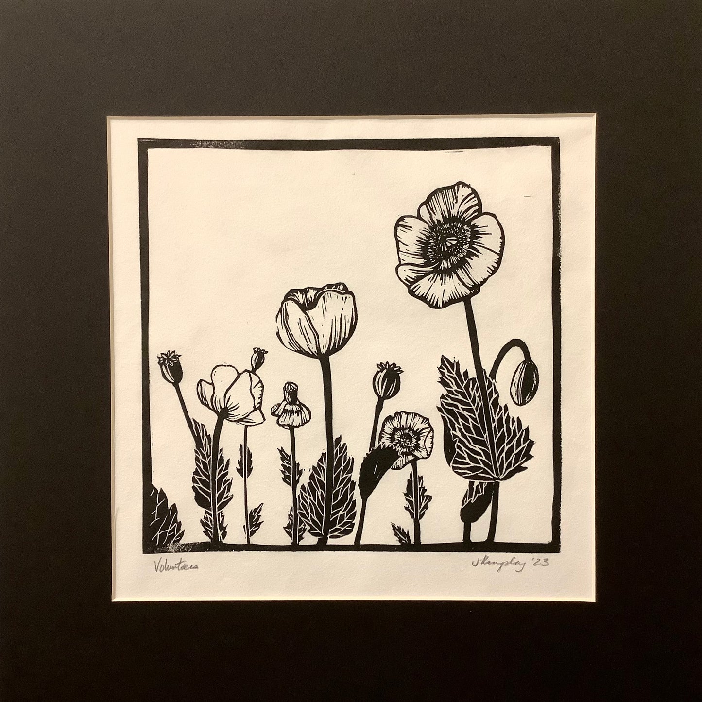 “Volunteers” Rubber Block Print Matted