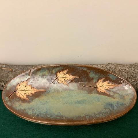 Spoon Rest Maple Leaves Design with Carmel Brown and Blue Glaze