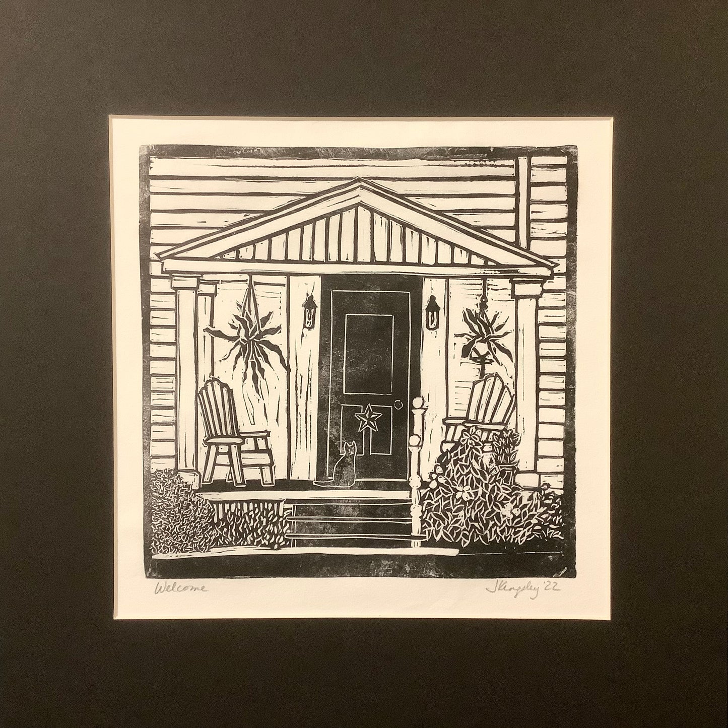 “Welcome” Rubber Block Print Matted