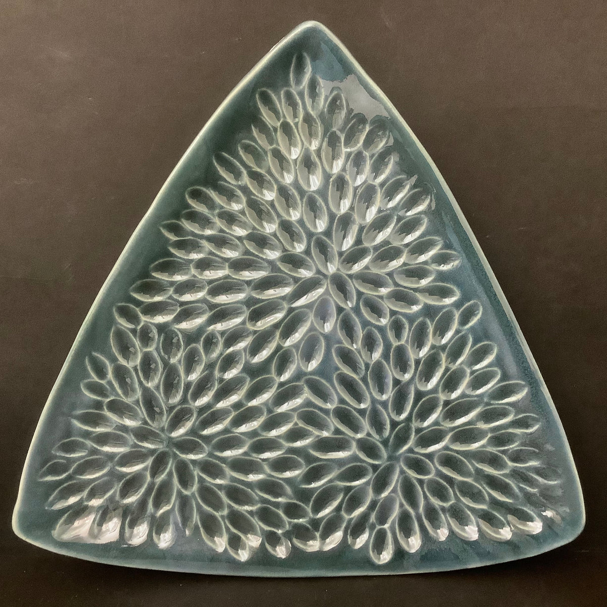 Large Teal Carved Mid-century Modern Platter, Jody Loconti, Potsdam, NY