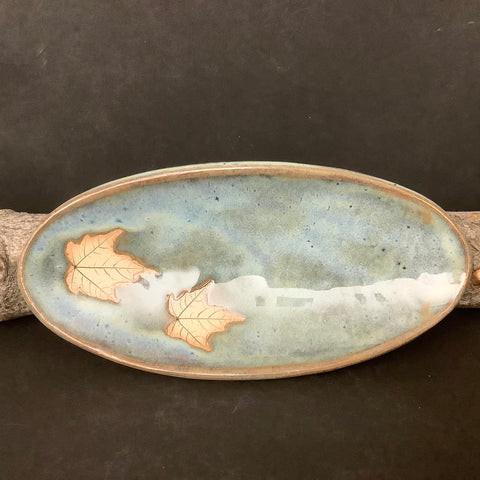 Spoon Rest Maple Leaf Design with Rutile Blue Glaze