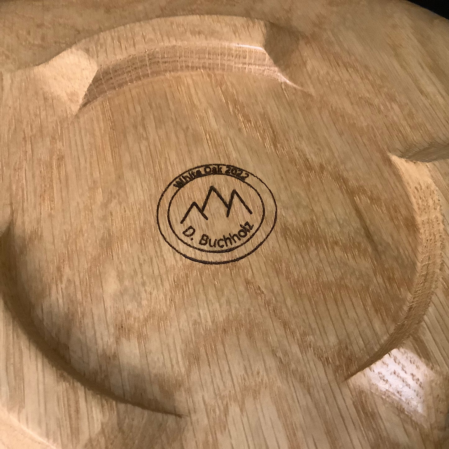 Large White Oak Bowl with Carved Fan Design