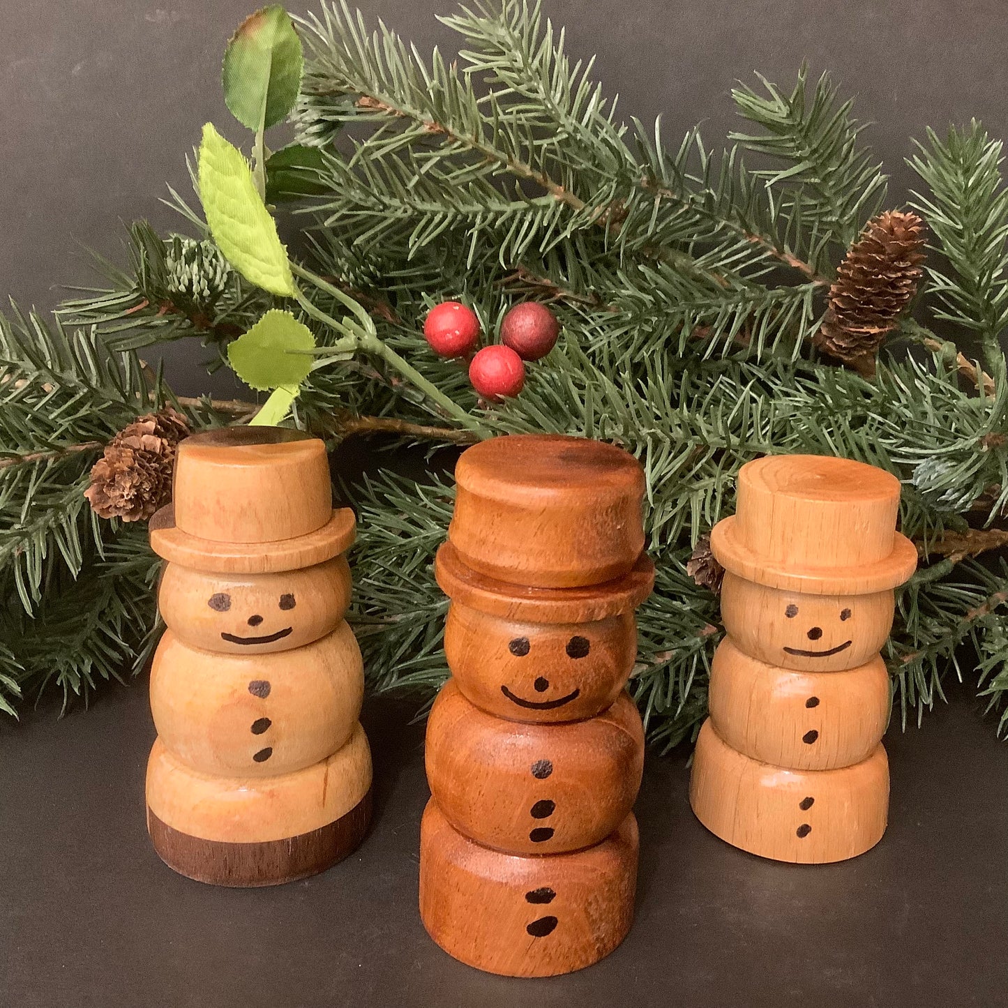 Turned Wood Snowmen