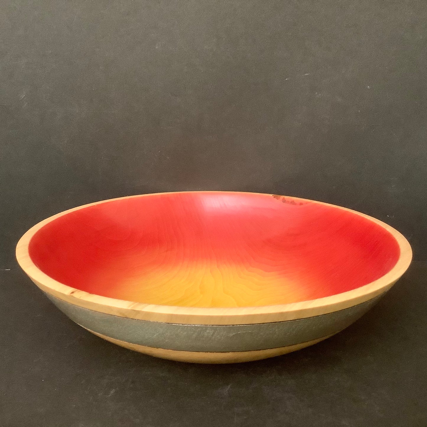Poplar Bowl Red to Yellow Interior & Silver Outer Rim