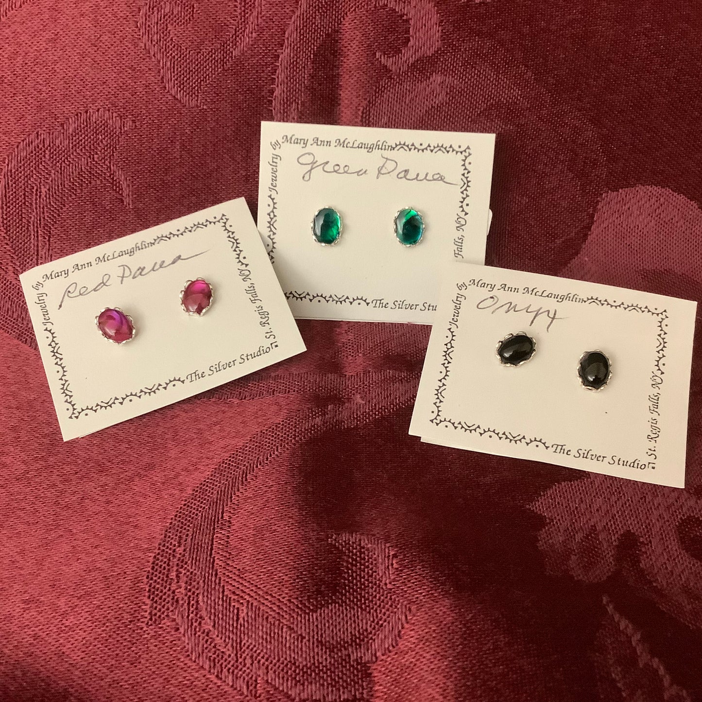 Silver Post Earrings with Stones