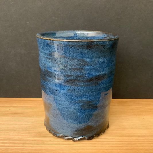 Dark Blue Vase/Crock with Crimped Base