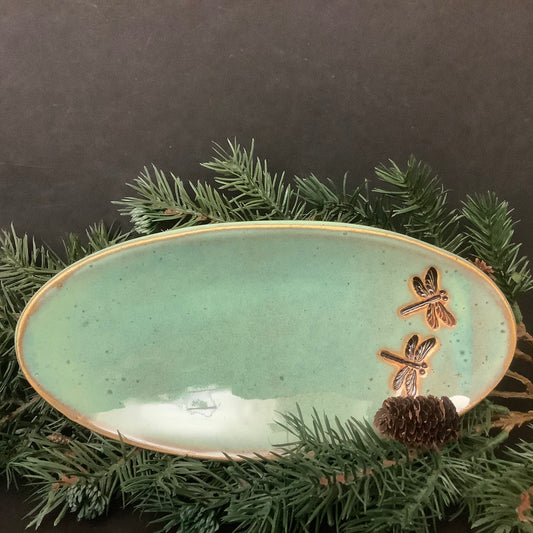 Spoon Rest Dragonflies Turquoise Green Glaze