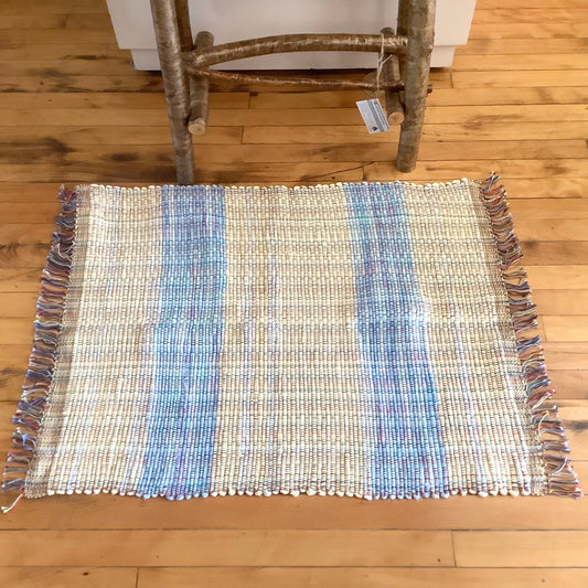“Upcycled" Woven Rug in Pale Yellow & Blue