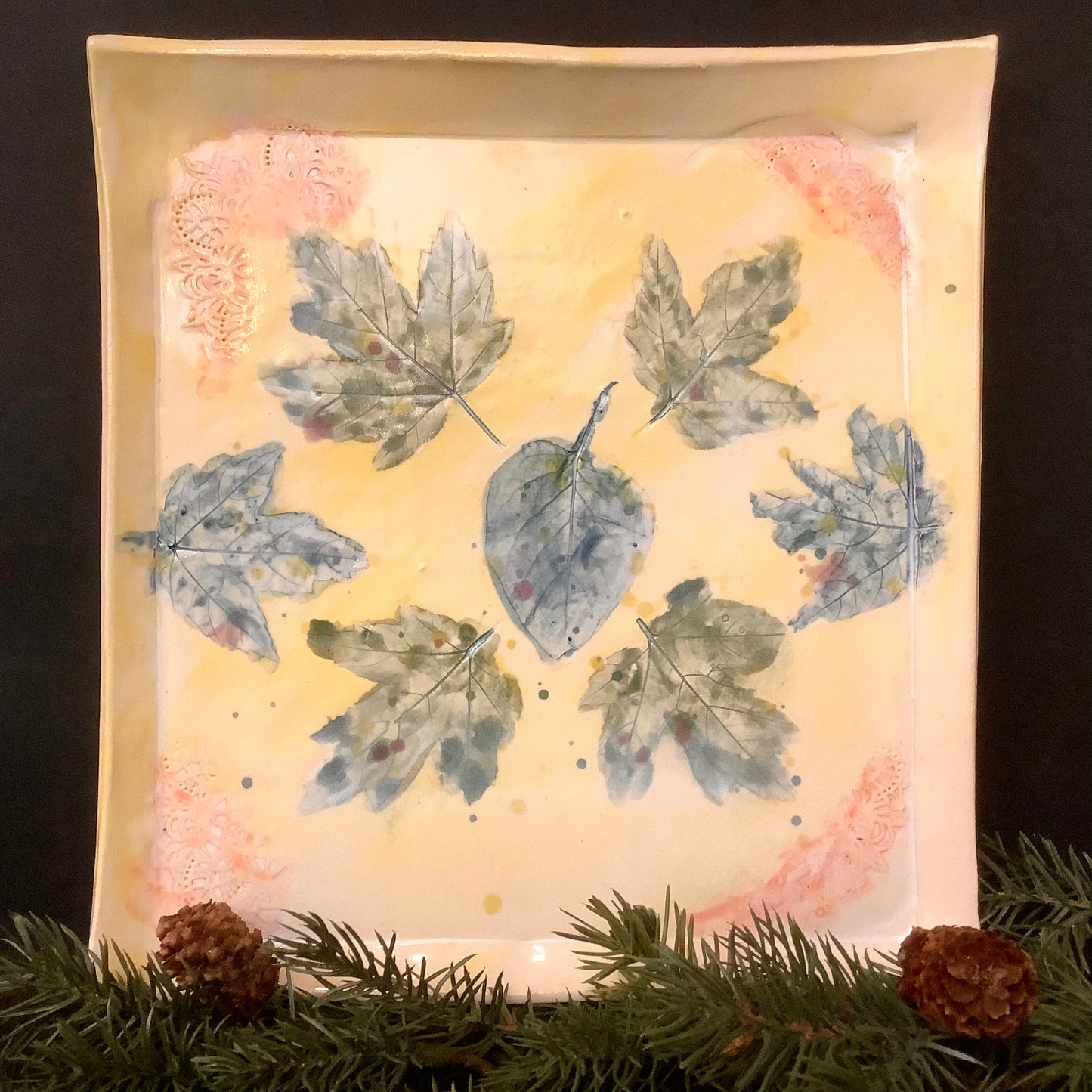 Platter with Embossed Maple Leaf Pattern