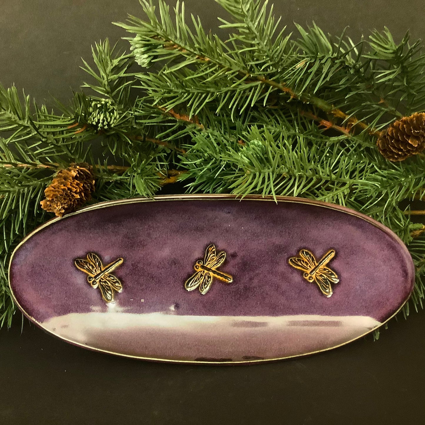 Spoon Rest Dragonflies Deep Purple Glaze