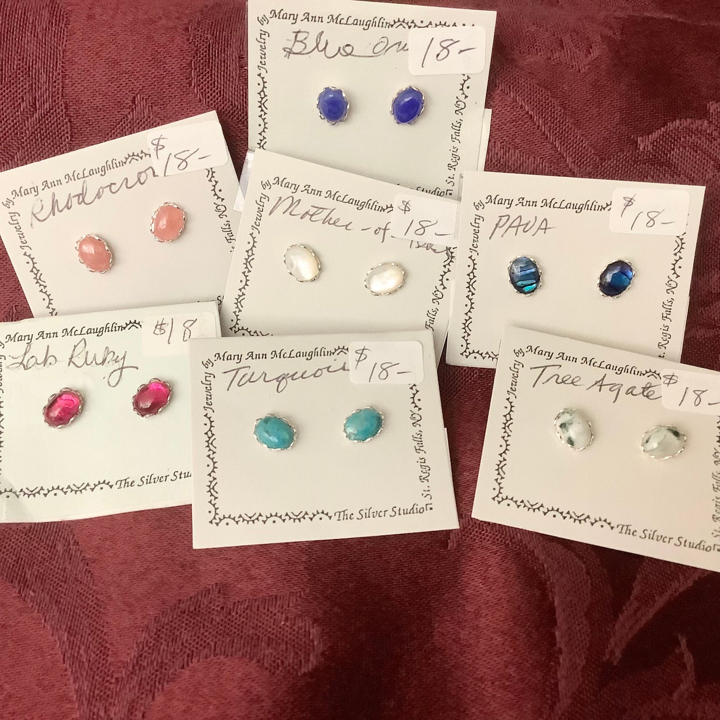 Silver Post Earrings with Stones