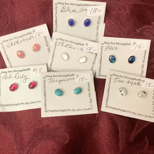 Silver Post Earrings with Stones