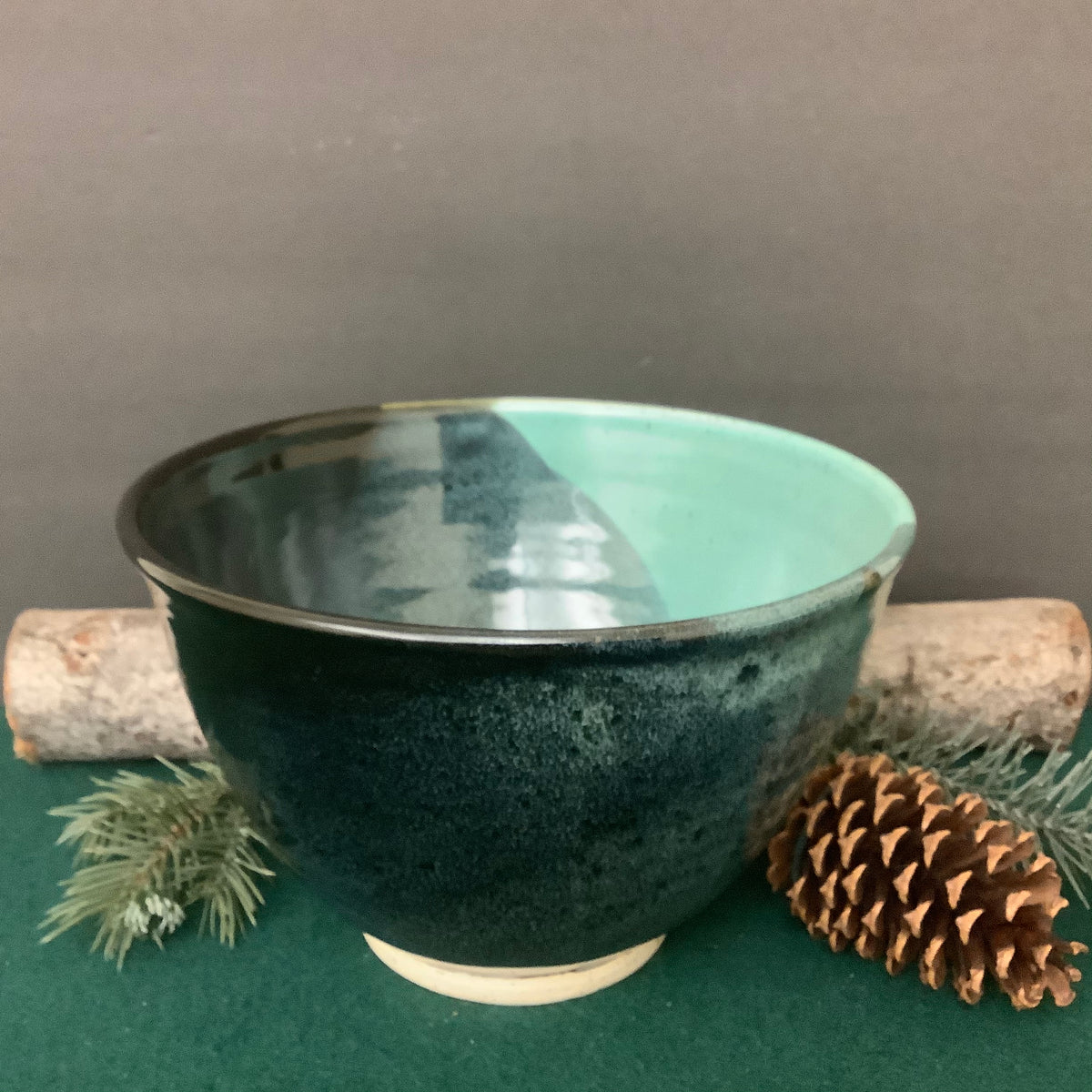 Deep Serving Bowl in Turquoise to Midnight Black Glaze, Linda Petroccione, DeKalb Junction, NY