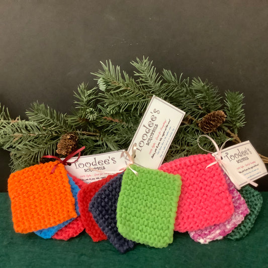 Set of Three Hand Knitted Scrubbies