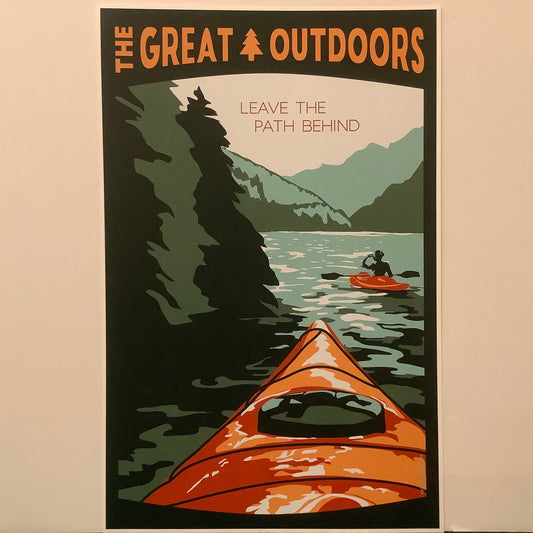 “Great Outdoors” Kayaking Poster, “Leave the Path Behind”