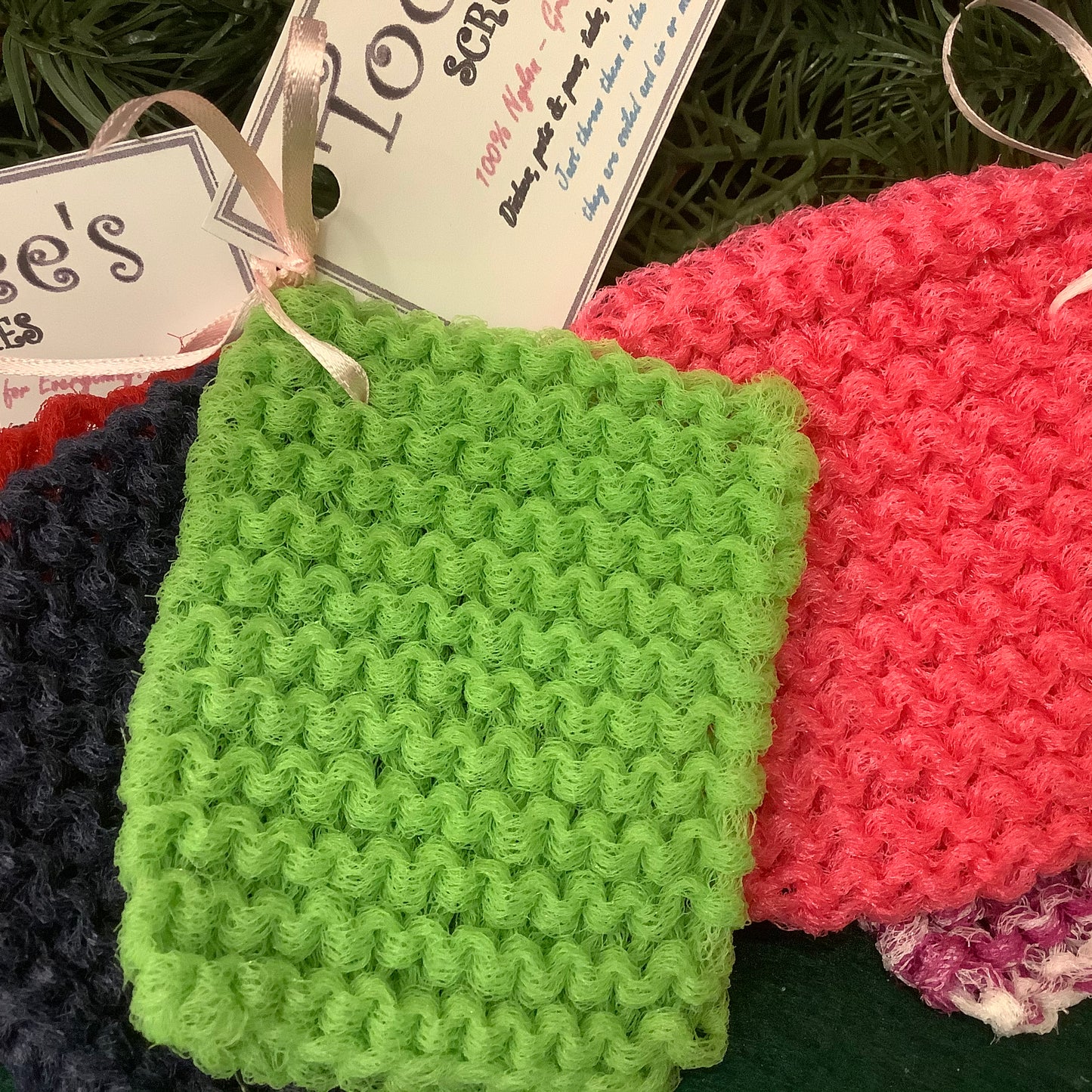 Set of Three Hand Knitted Scrubbies