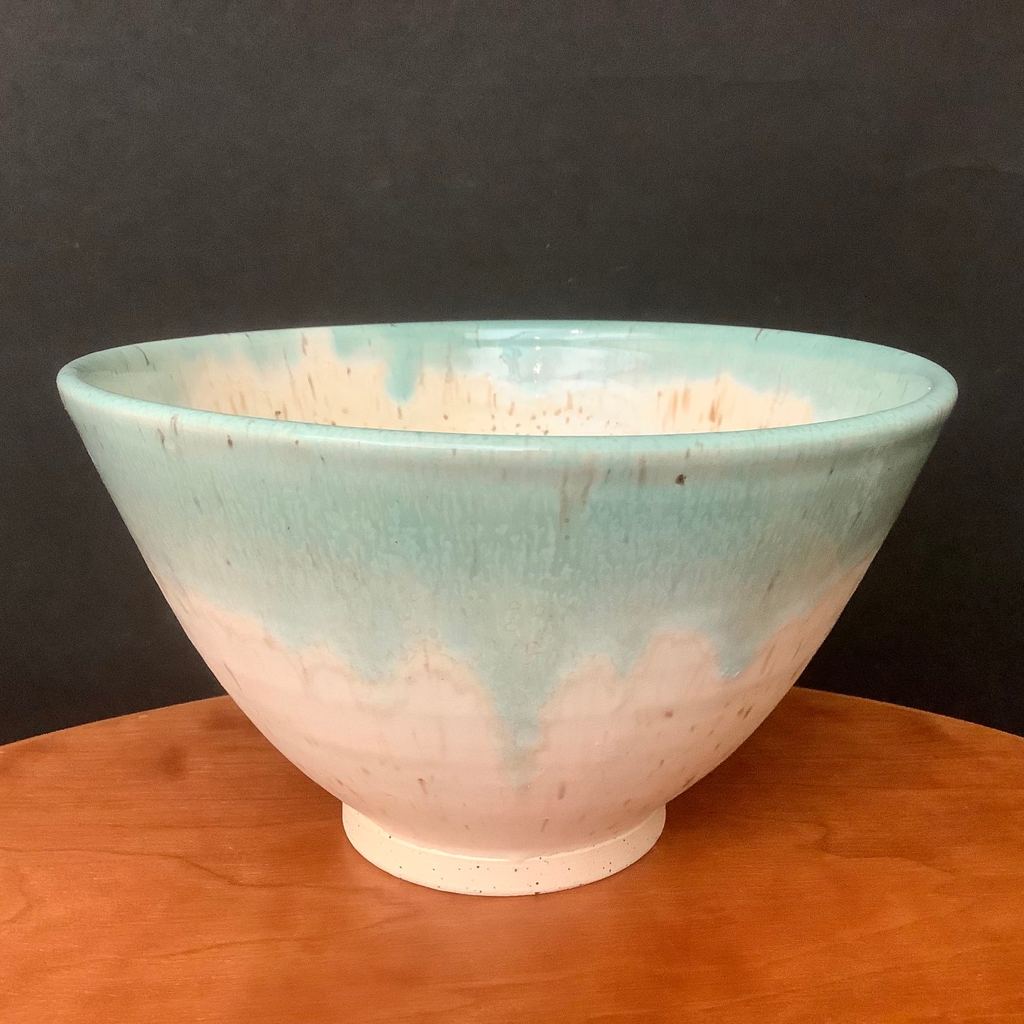 Deep Bowl with Aqua Drip Glaze
