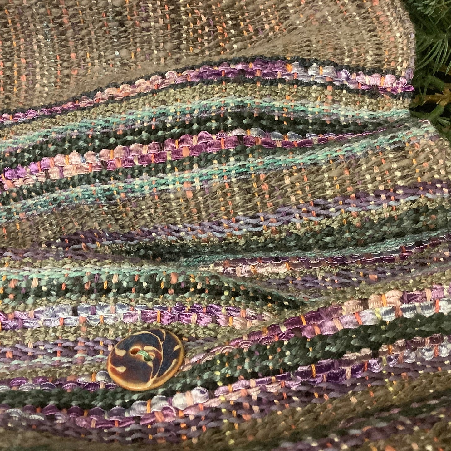 Handwoven “Dorothy” Button Scarf in Gray Purple