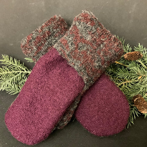 Mittens - Plum Heather Mix and Boiled Wool