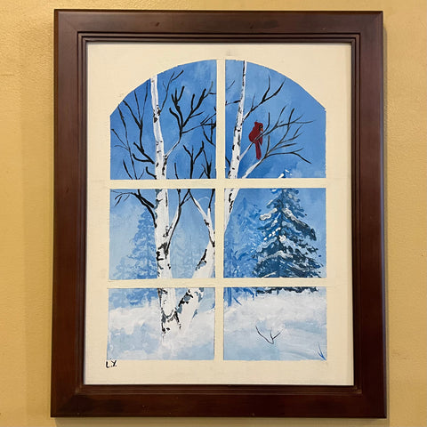 "Out a Winter Window” Original Painting by Linda Yerdon