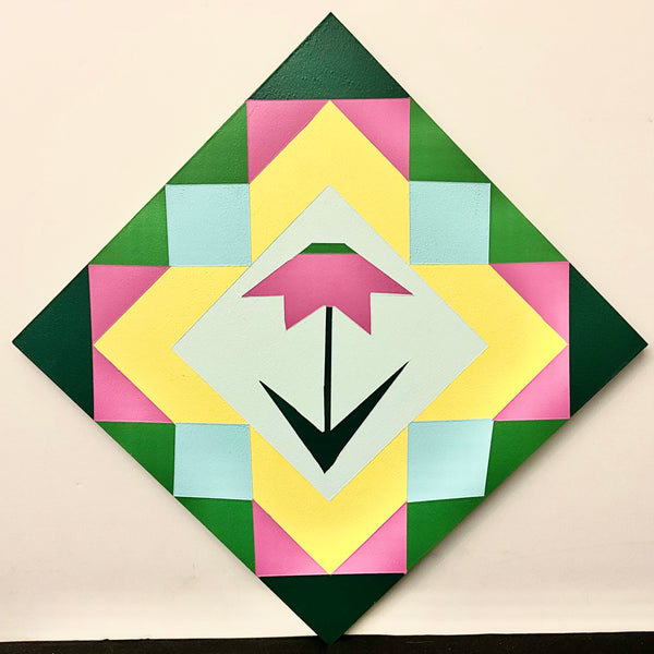 Barn Quilt Pink Spring Flower  1’ x 1’