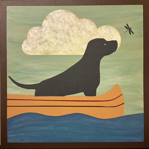 Barn Quilt Black Lab, Dragonfly & Canoe 2’ x 2’