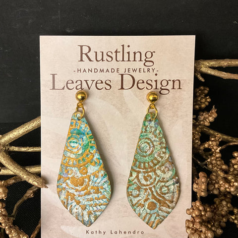 Kite-Shaped Post Earrings in Turquoise/Rust w Overlay Design