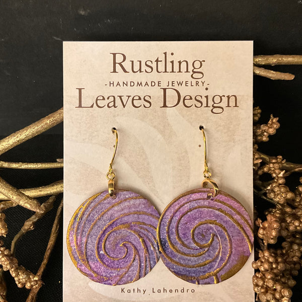 Lavender Disc Earrings w Copper Swirl Overlay