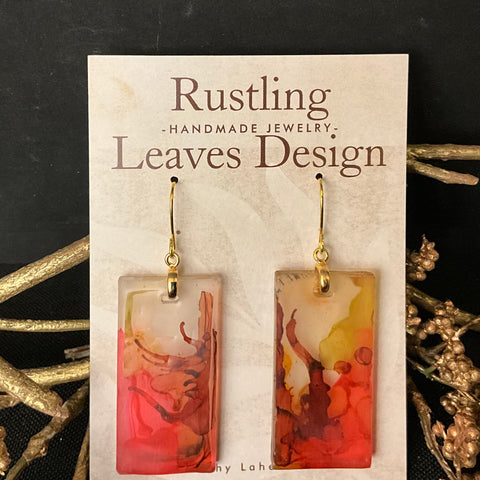 Coral & Ochre Resin Matte Rectangle Earrings